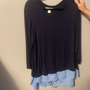 Christopher & Banks Dark Blue and Light Blue Layered Long Sleeve Top